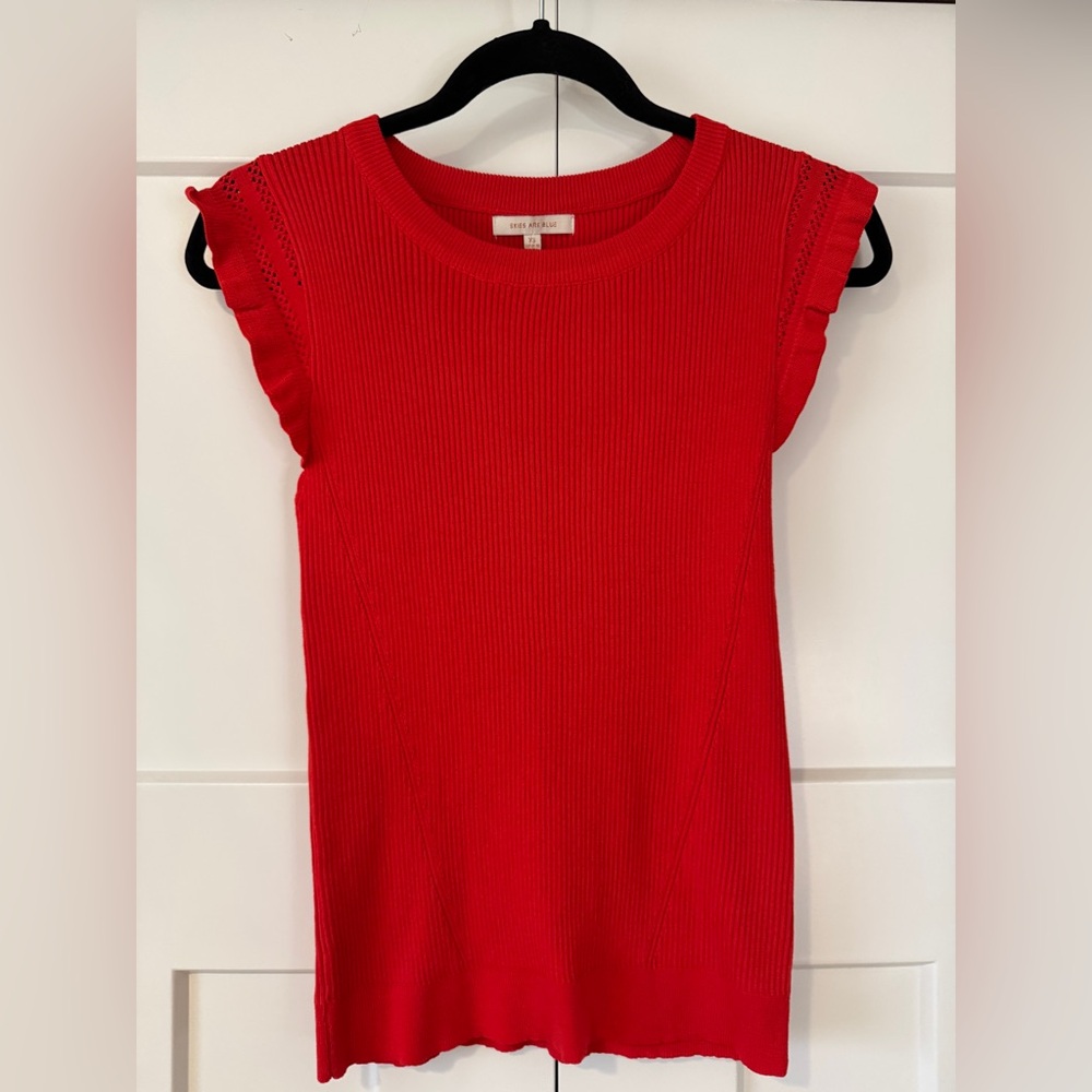 Skies Are Blue Red Ribbed Cap Sleeve Knit Top